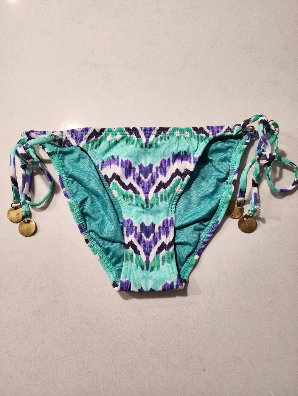 NEW! Sofia by Vix SZ XS Aqua and Purple Tie-Side Bikini Bottom
